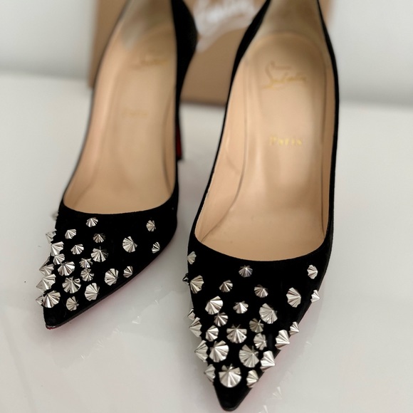 Drama Pump 100 Veau Velours Christian Louboutin Heels In Black/Silver, Size 38 - Picture 9 of 15